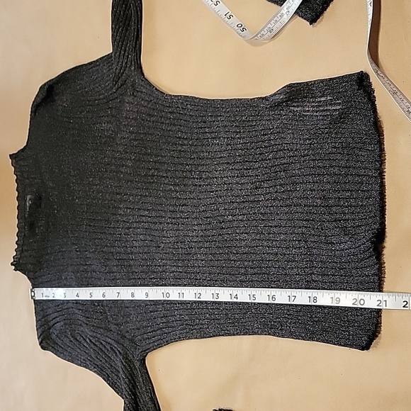 Rita Ora Size L Pewter Gray Metallic Ribbed Semi Sheer Mock Neck Top, EUC - Picture 7 of 11